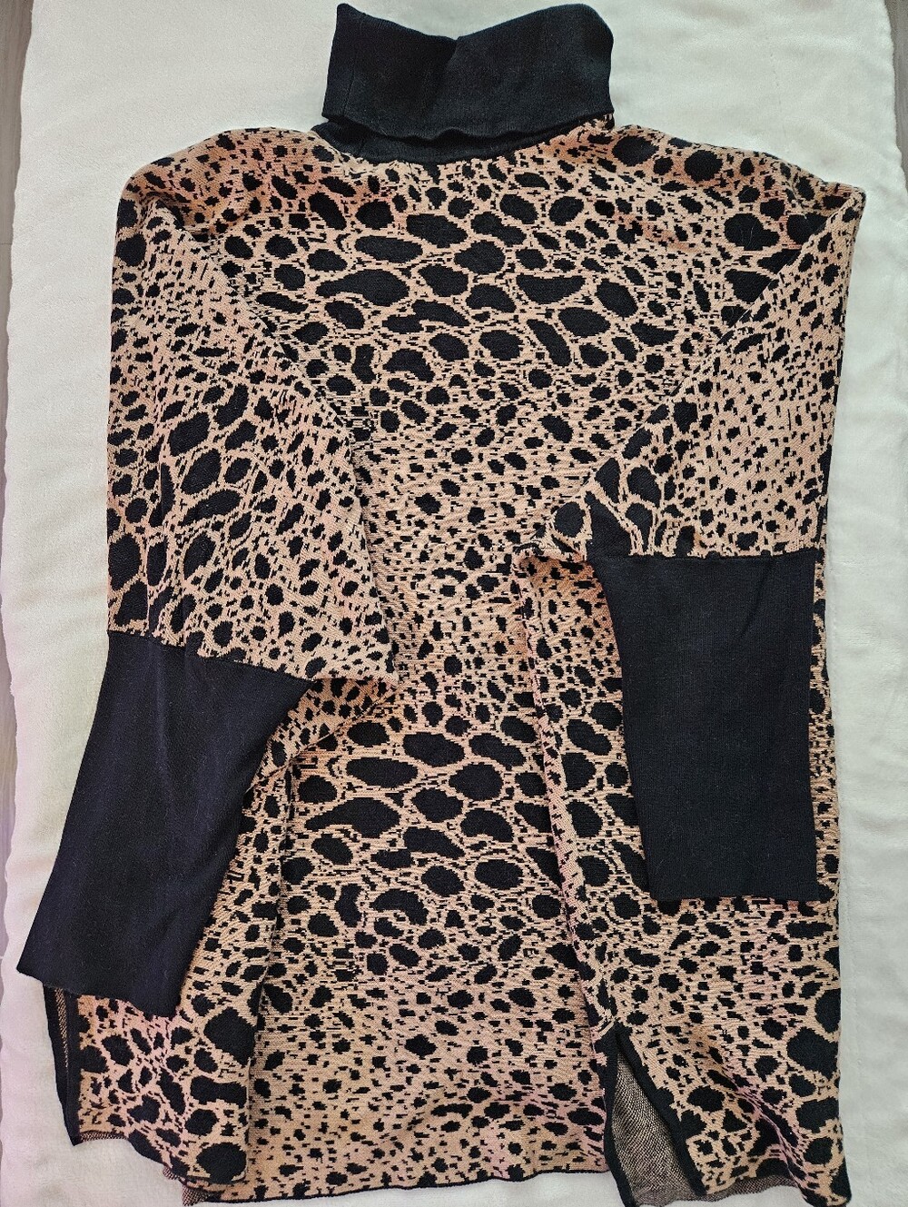 Alfani Black and Tan Leopard-Print Turtleneck Sweater